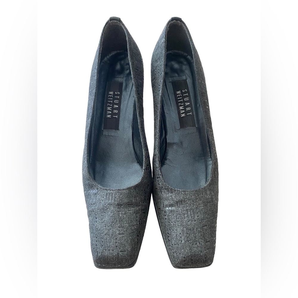 Stuart Weitzman block heel square toe heels used- gray- size 7.5